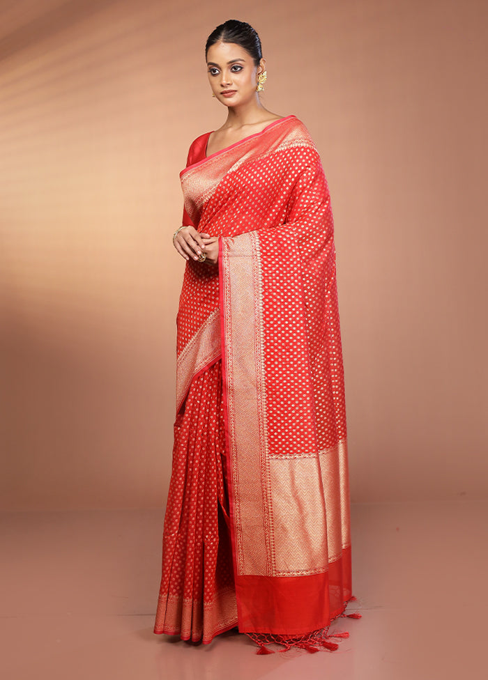 Red Kora Silk Saree With Blouse Piece