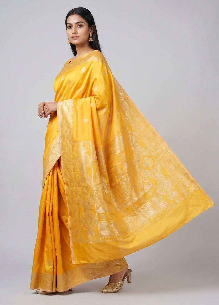 Yellow Banarasi Silk Saree With Blouse Piece