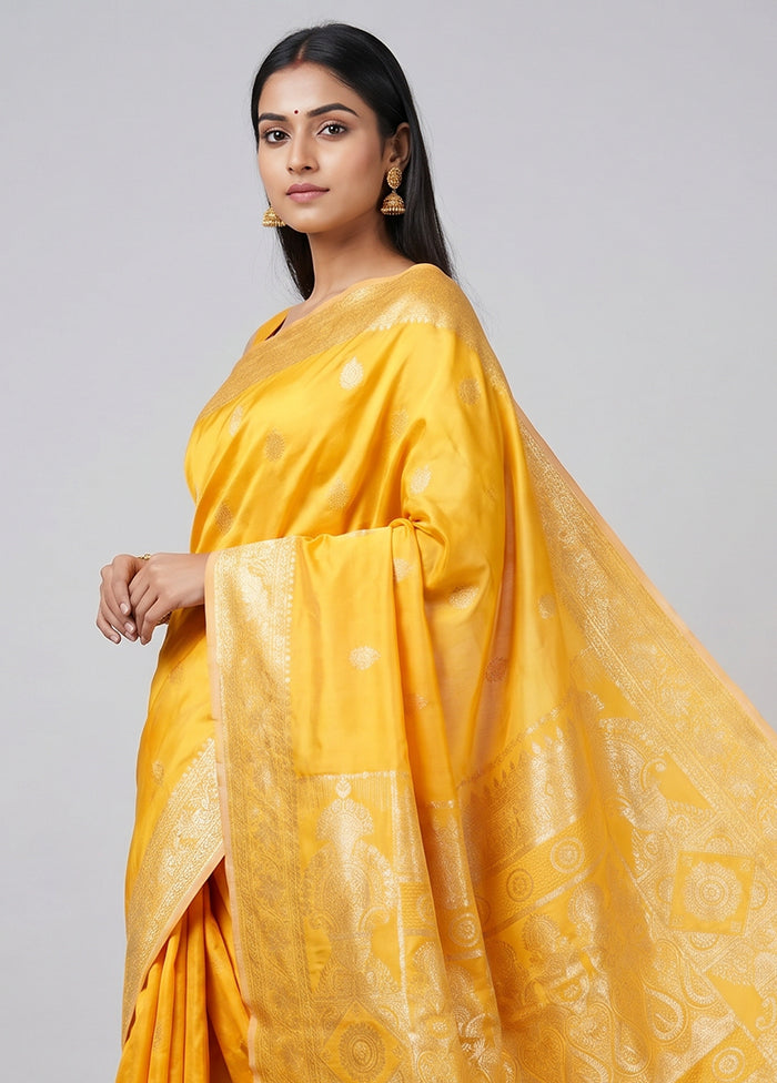 Yellow Banarasi Silk Saree With Blouse Piece