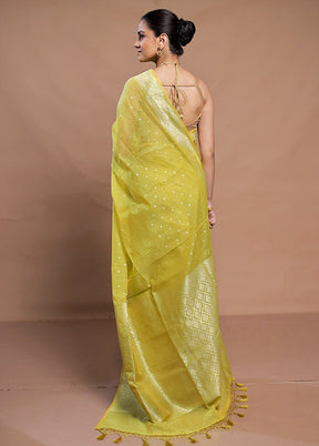 Yellow Kora Silk Saree With Blouse Piece