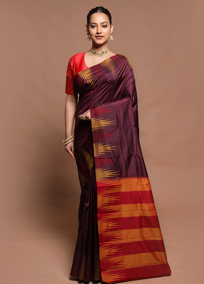 Maroon Handloom Kanjivaram Pure Silk Saree With Blouse Piece