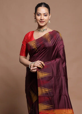 Maroon Handloom Kanjivaram Pure Silk Saree With Blouse Piece