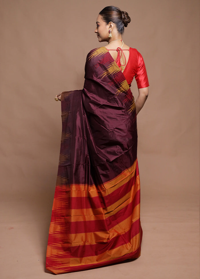 Maroon Handloom Kanjivaram Pure Silk Saree With Blouse Piece