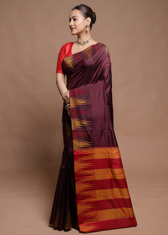 Maroon Handloom Kanjivaram Pure Silk Saree With Blouse Piece