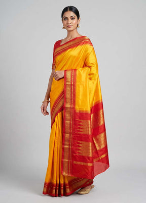 Yellow Handloom Kanjivaram Pure Silk Saree With Blouse Piece