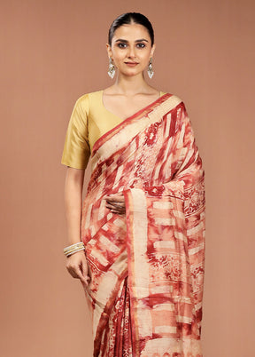 Rust Chanderi Cotton Saree With Blouse Piece