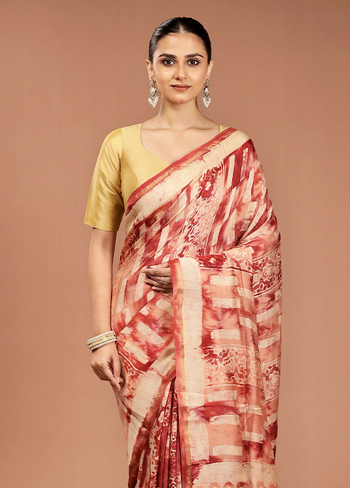 Rust Chanderi Cotton Saree With Blouse Piece