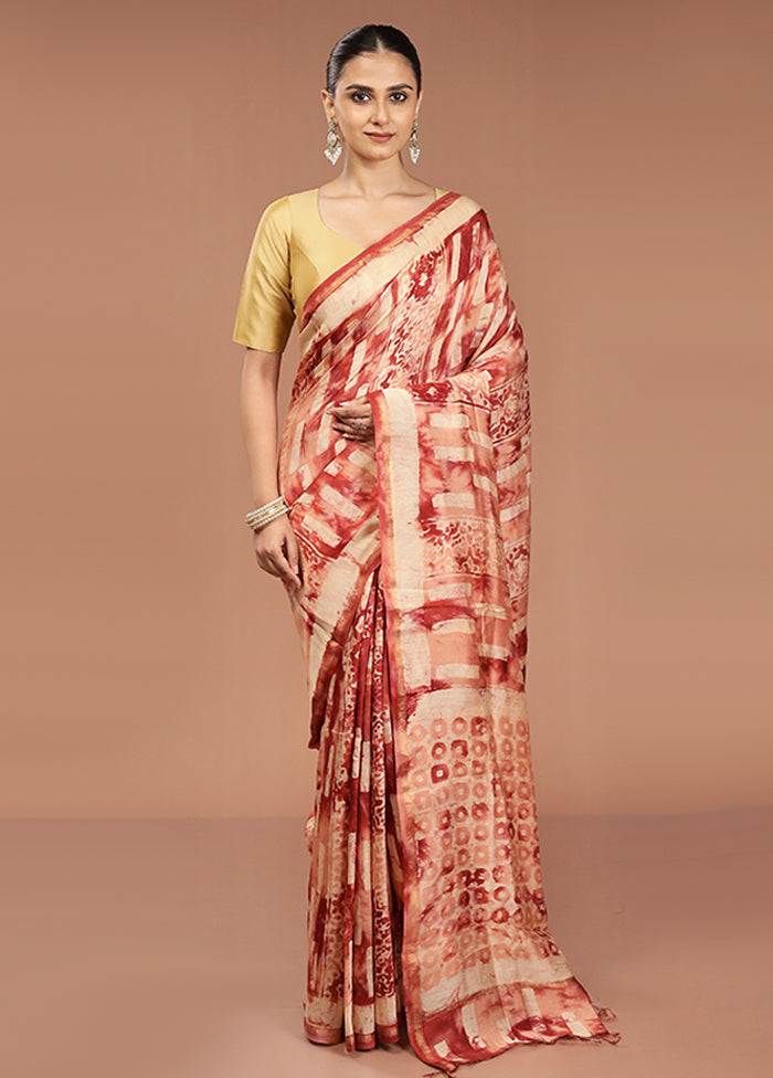 Rust Chanderi Cotton Saree With Blouse Piece