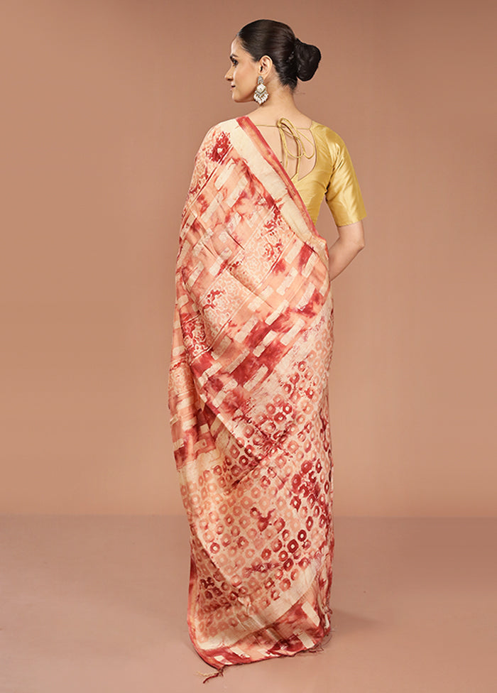 Rust Chanderi Cotton Saree With Blouse Piece