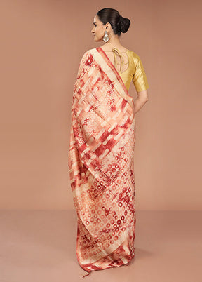 Rust Chanderi Cotton Saree With Blouse Piece