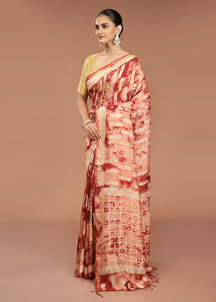 Rust Chanderi Cotton Saree With Blouse Piece