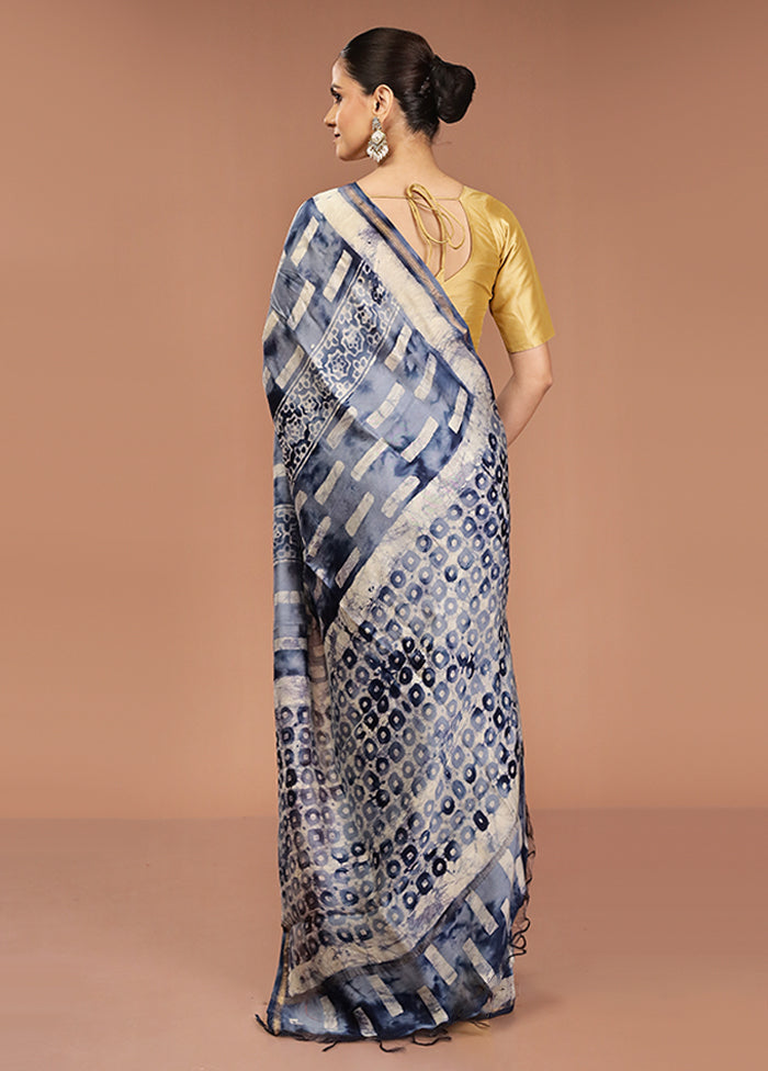 Blue Chanderi Cotton Saree With Blouse Piece