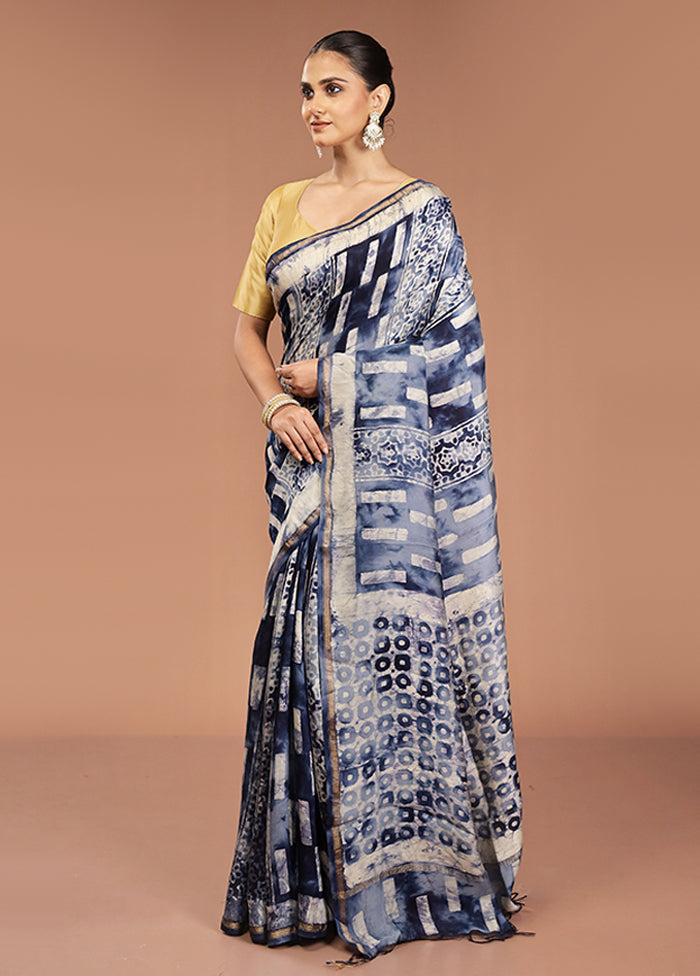 Blue Chanderi Cotton Saree With Blouse Piece