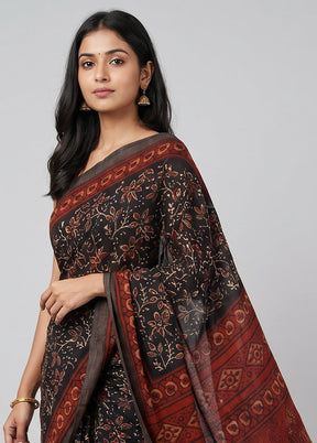 Black Chanderi Silk Saree With Blouse Piece