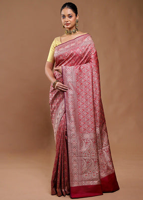 Maroon Jamewar Silk Saree With Blouse Piece