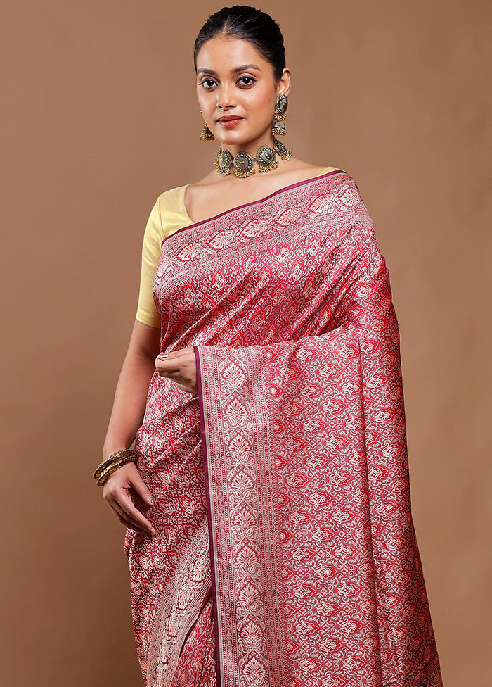 Maroon Jamewar Silk Saree With Blouse Piece