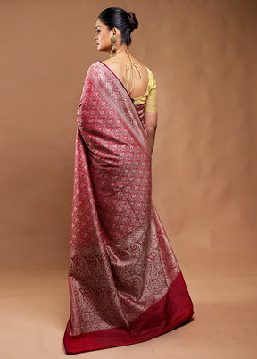 Maroon Jamewar Silk Saree With Blouse Piece