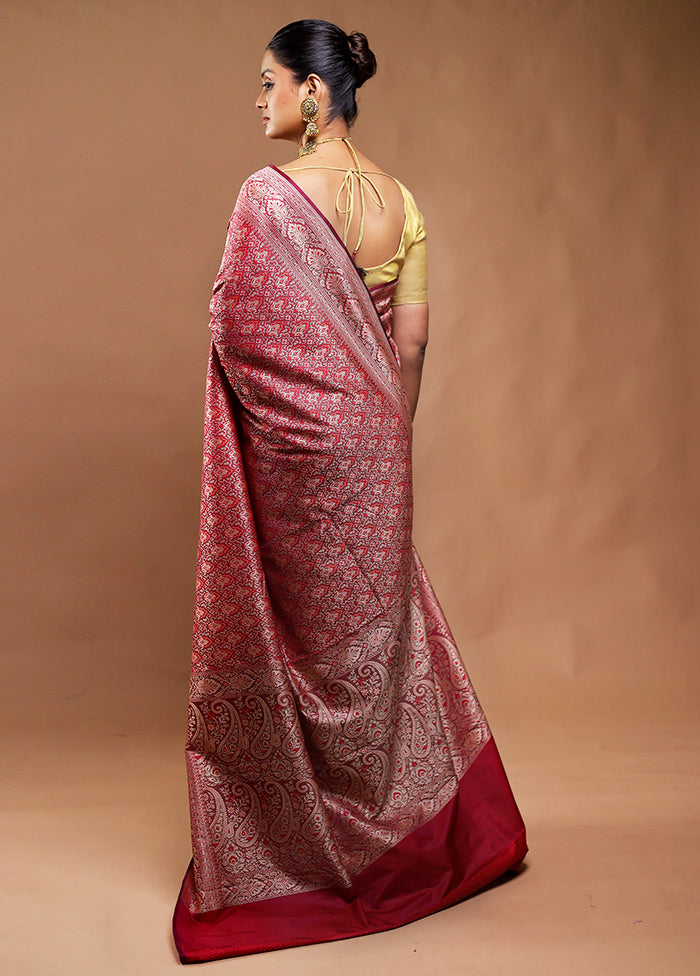 Maroon Jamewar Silk Saree With Blouse Piece