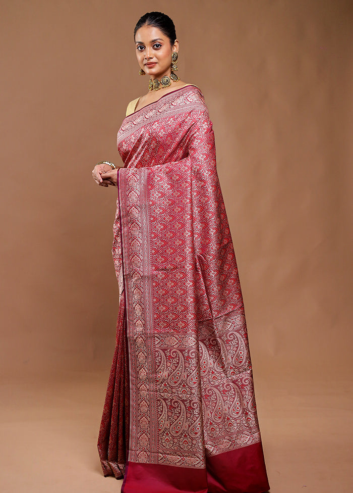Maroon Jamewar Silk Saree With Blouse Piece