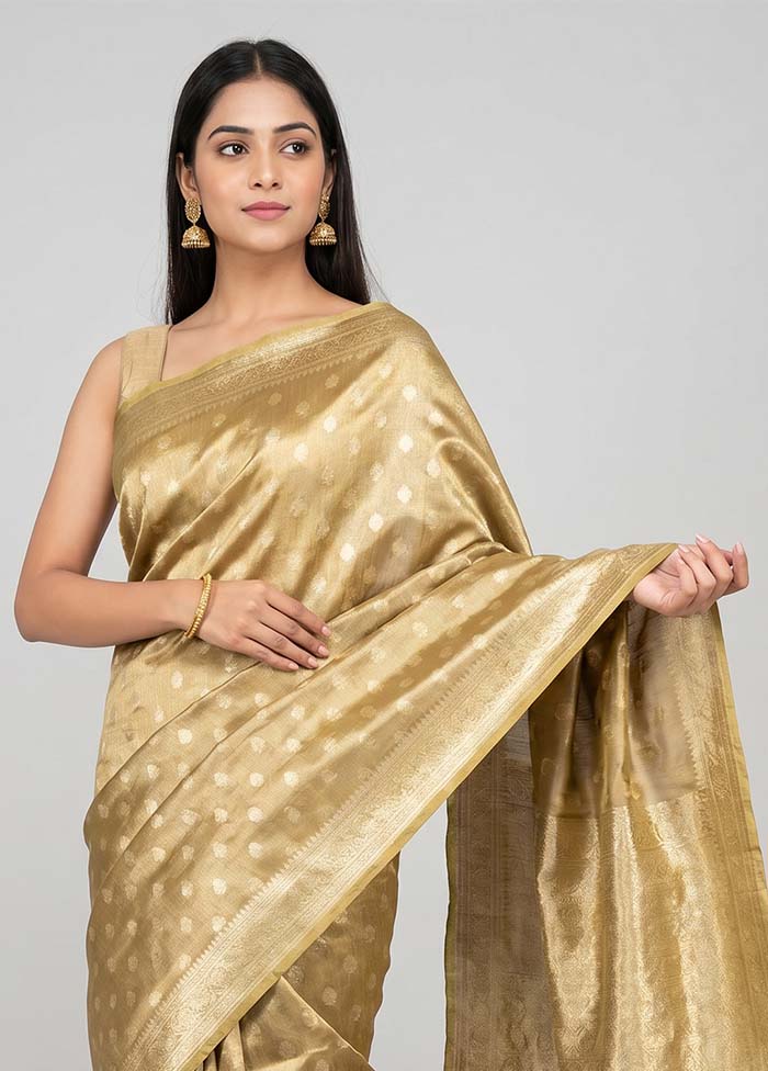 Cream Tissue Silk Saree With Blouse Piece