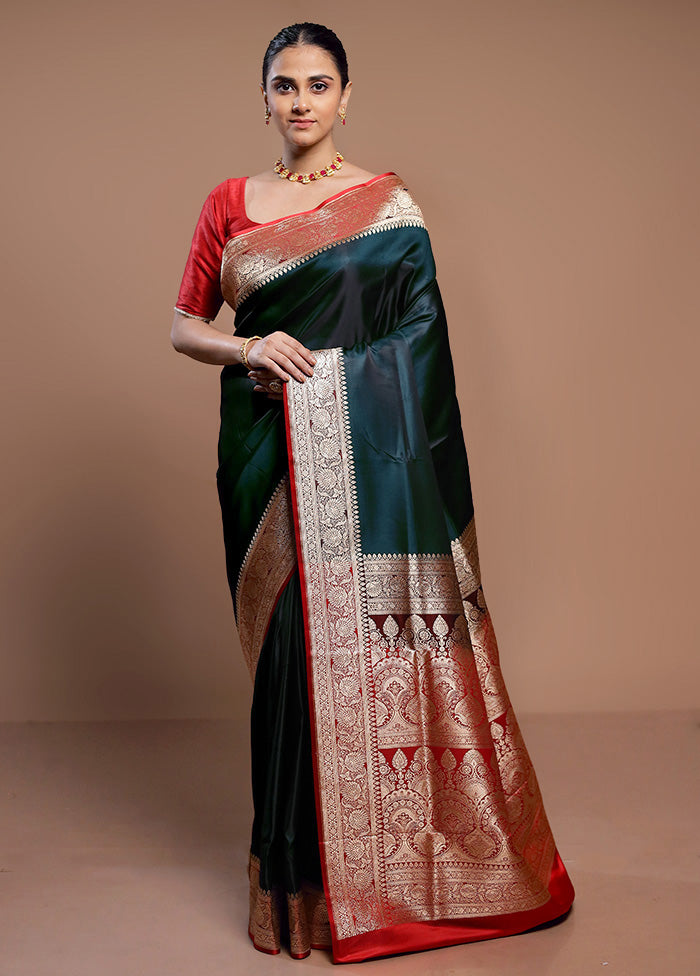 Green Banarasi Silk Saree With Blouse Piece