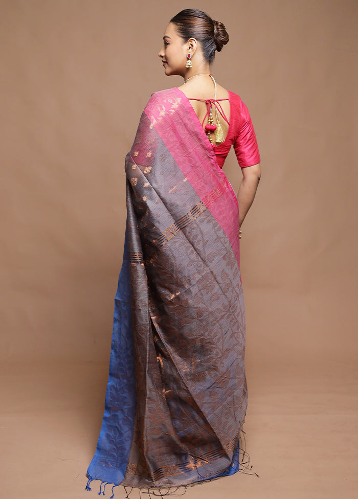 Grey Cotton Saree With Blouse Piece