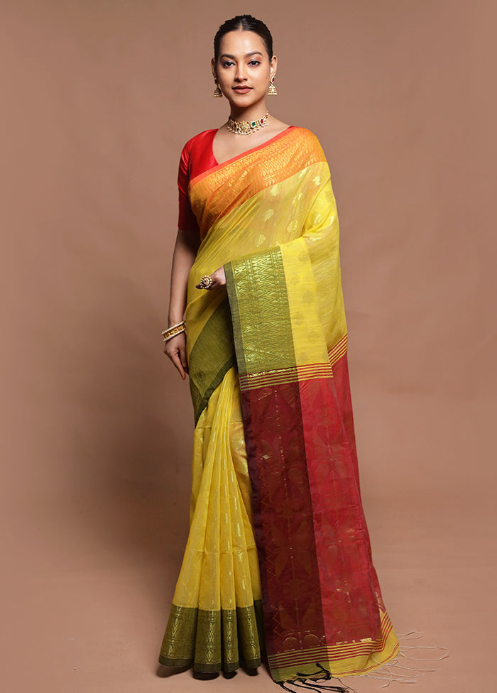 Yellow Cotton Saree With Blouse Piece