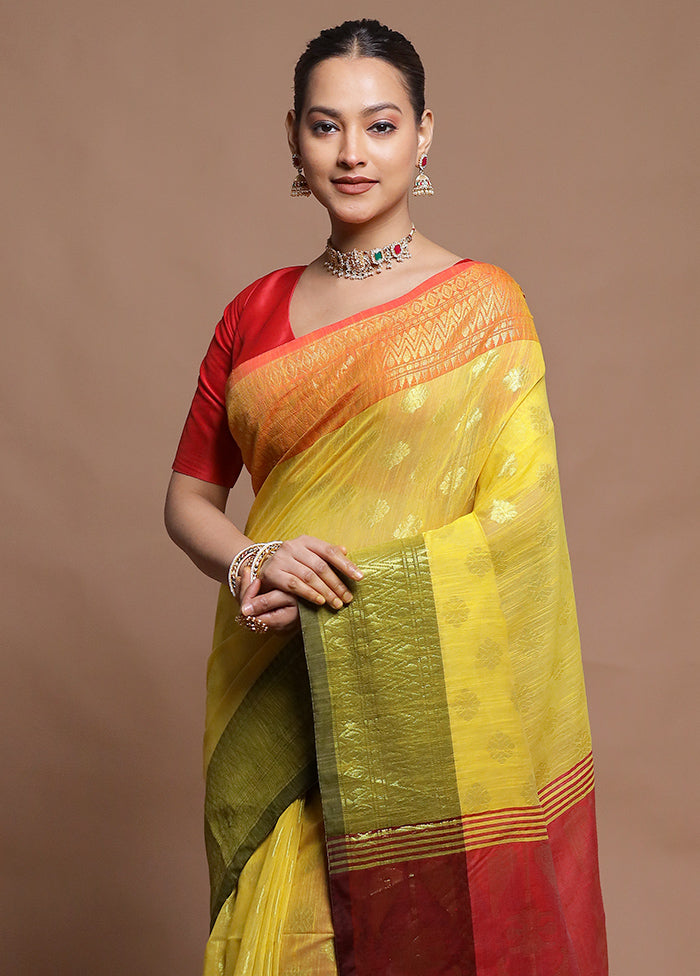 Yellow Cotton Saree With Blouse Piece