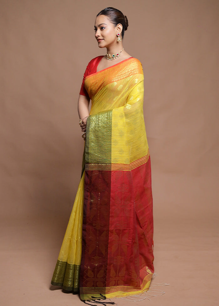 Yellow Cotton Saree With Blouse Piece