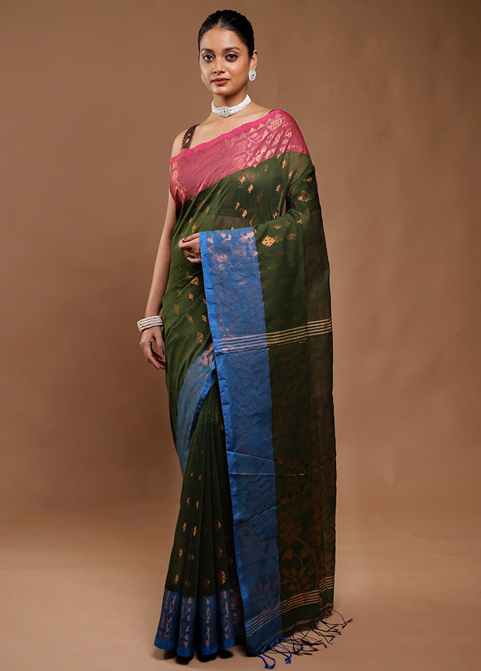 Green Cotton Saree With Blouse Piece