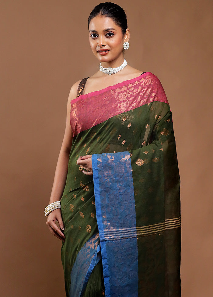 Green Cotton Saree With Blouse Piece
