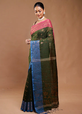 Green Cotton Saree With Blouse Piece