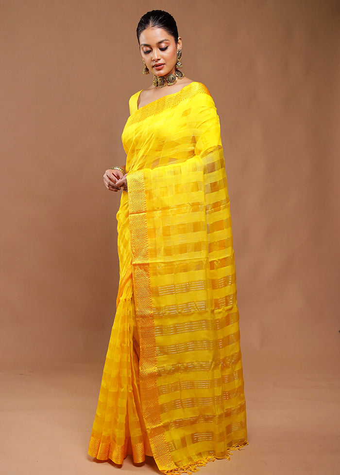 Yellow Cotton Saree With Blouse Piece