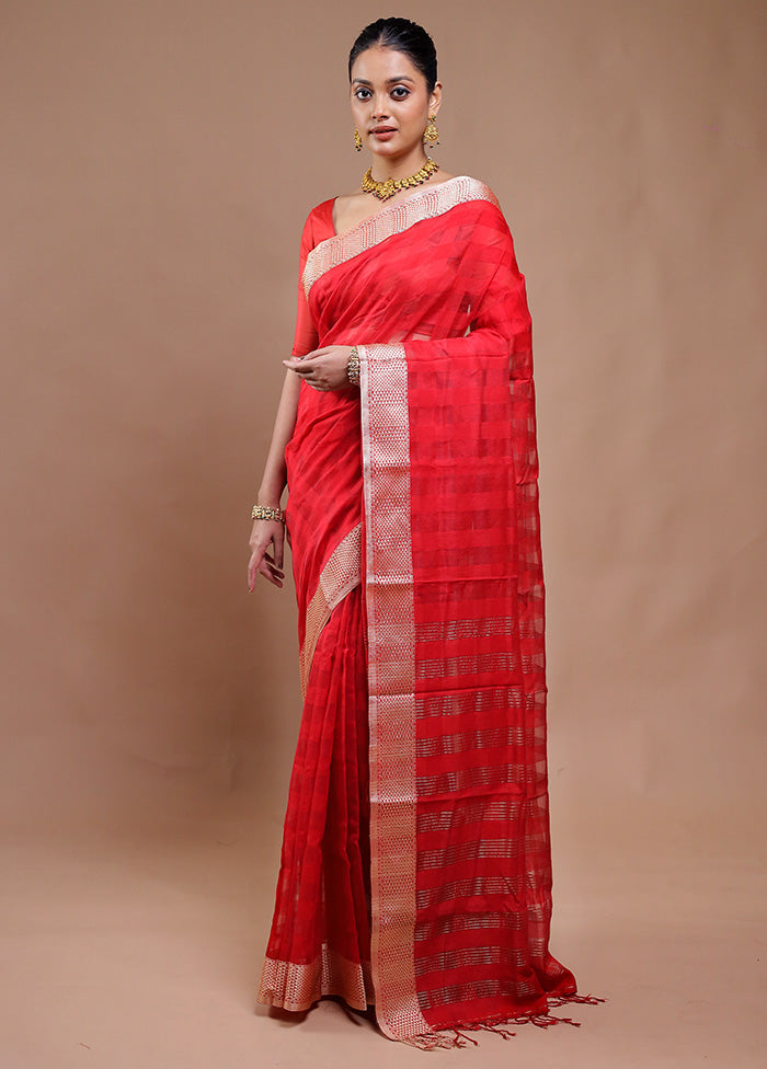 Red Cotton Saree With Blouse Piece