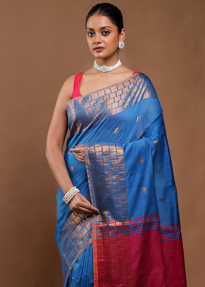 Blue Cotton Saree With Blouse Piece