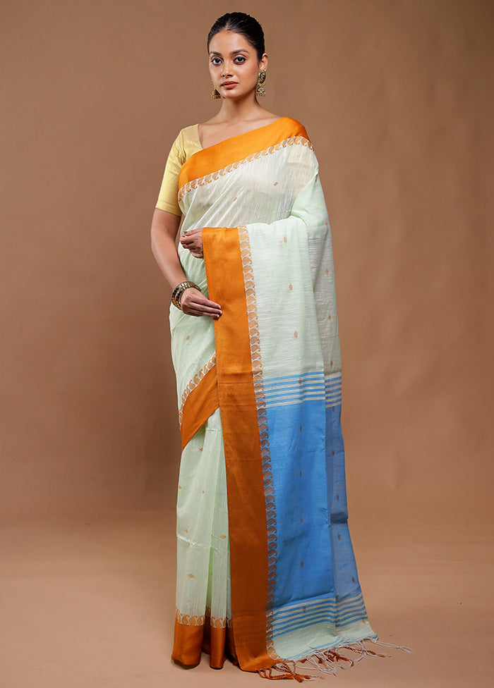 Cream Cotton Saree With Blouse Piece