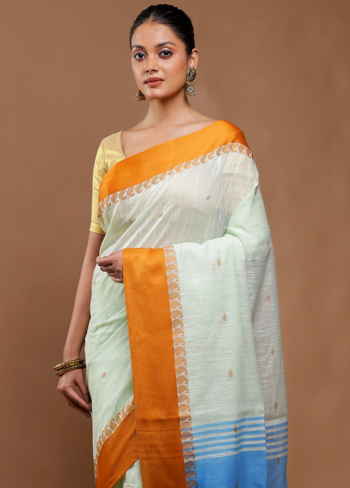 Cream Cotton Saree With Blouse Piece