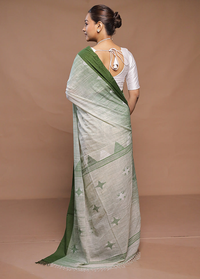Cream Cotton Saree With Blouse Piece