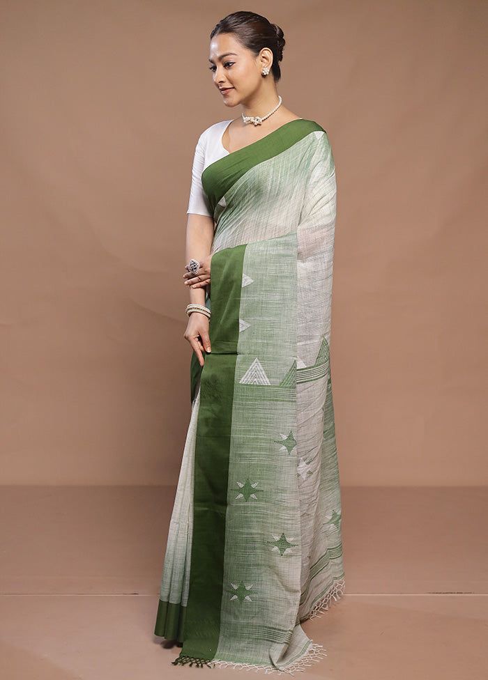 Cream Cotton Saree With Blouse Piece