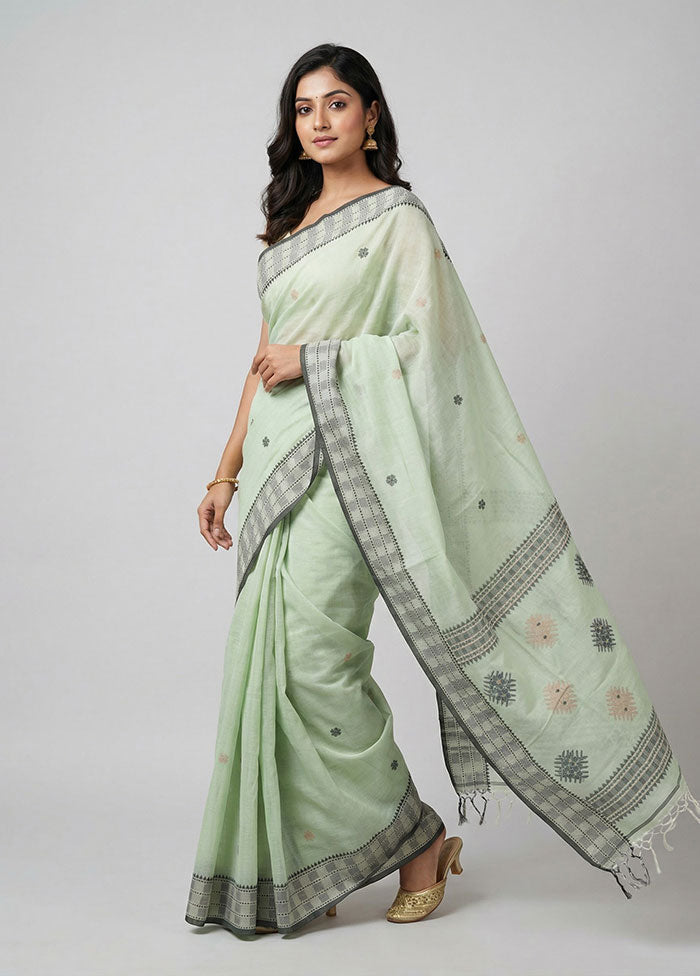 Green Khadi Cotton Saree With Blouse Piece
