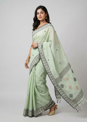 Green Khadi Cotton Saree With Blouse Piece