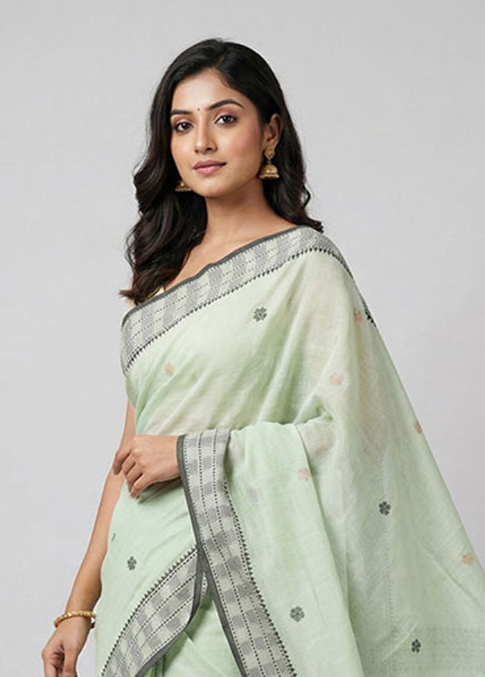 Green Khadi Cotton Saree With Blouse Piece