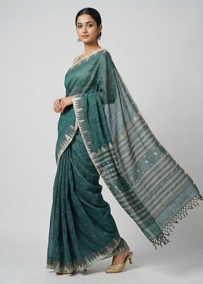 Green Khadi Cotton Saree With Blouse Piece