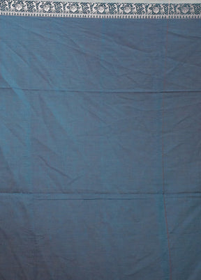 Blue Cotton Saree With Blouse Piece