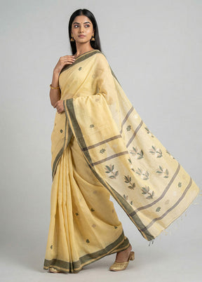 Yellow Khadi Cotton Saree With Blouse Piece
