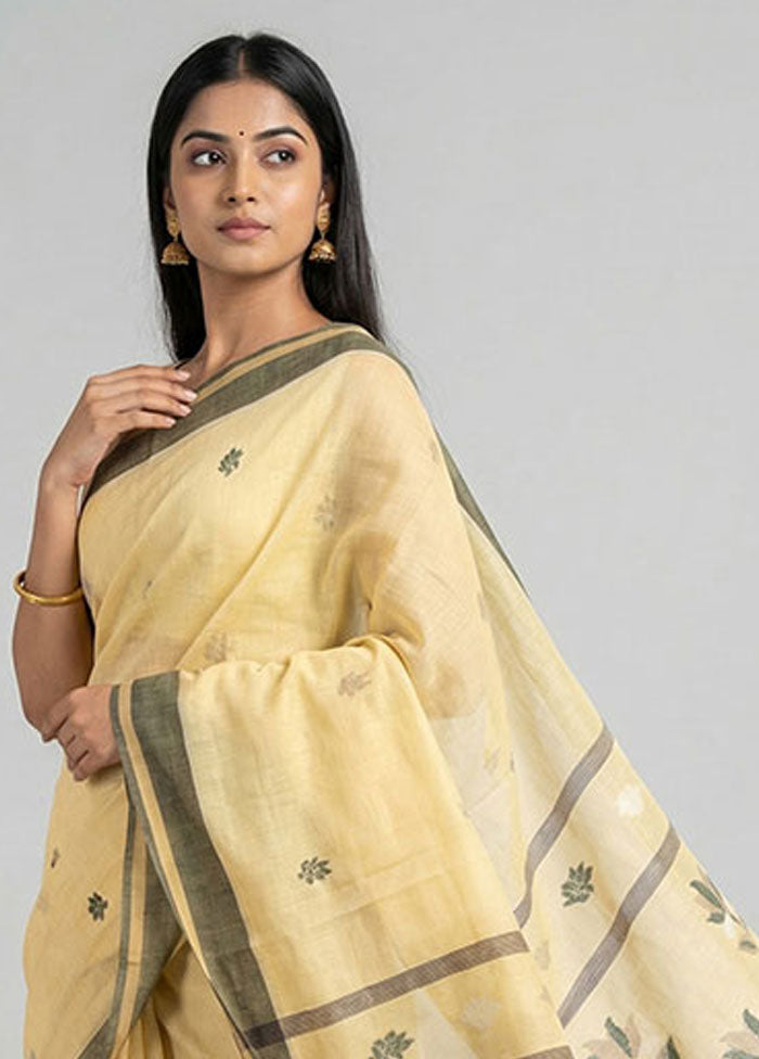 Yellow Khadi Cotton Saree With Blouse Piece