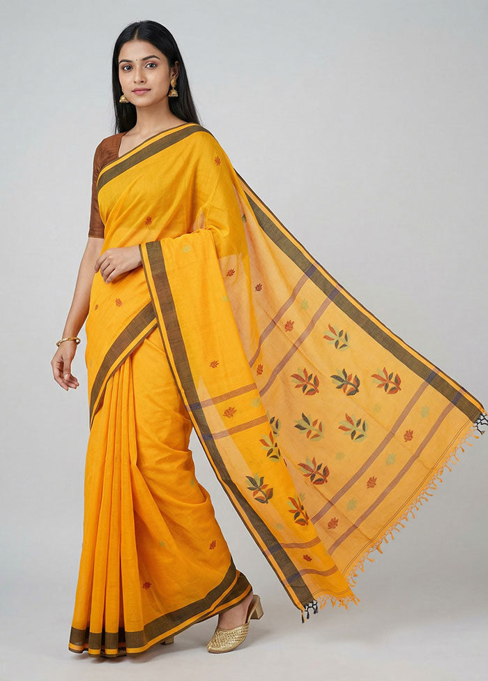 Yellow Khadi Cotton Saree With Blouse Piece