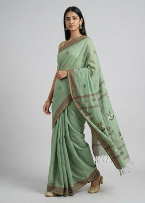 Blue Khadi Cotton Saree With Blouse Piece