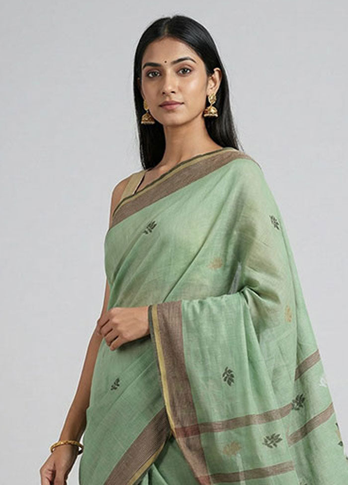 Blue Khadi Cotton Saree With Blouse Piece