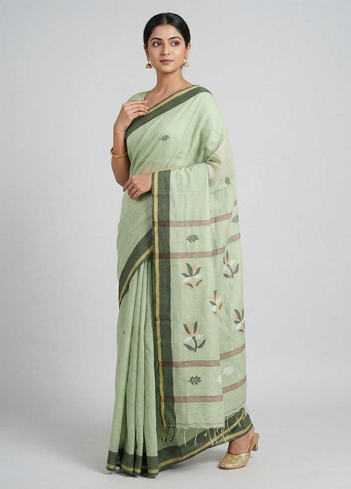 Blue Khadi Cotton Saree With Blouse Piece